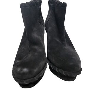 Pedro Garcia Suede Wedge Ankle Boots Black Braided Trim Made in Spain Size 36.5